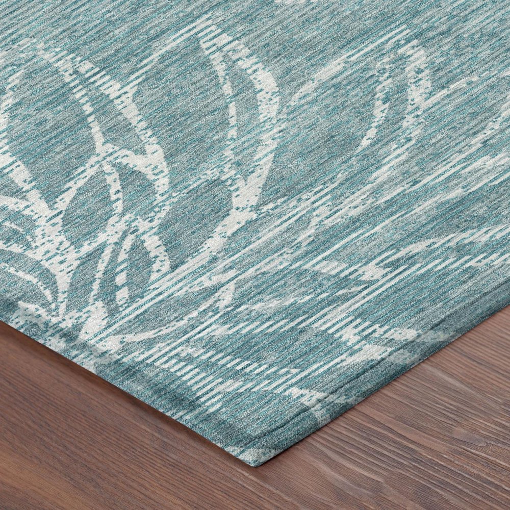 8' Teal Blue And Blue Round Floral Washable Indoor Outdoor Area Rug HomeRoots