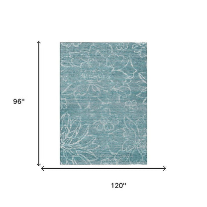 8' X 10' Teal Blue And Blue Floral Washable Indoor Outdoor Area Rug HomeRoots