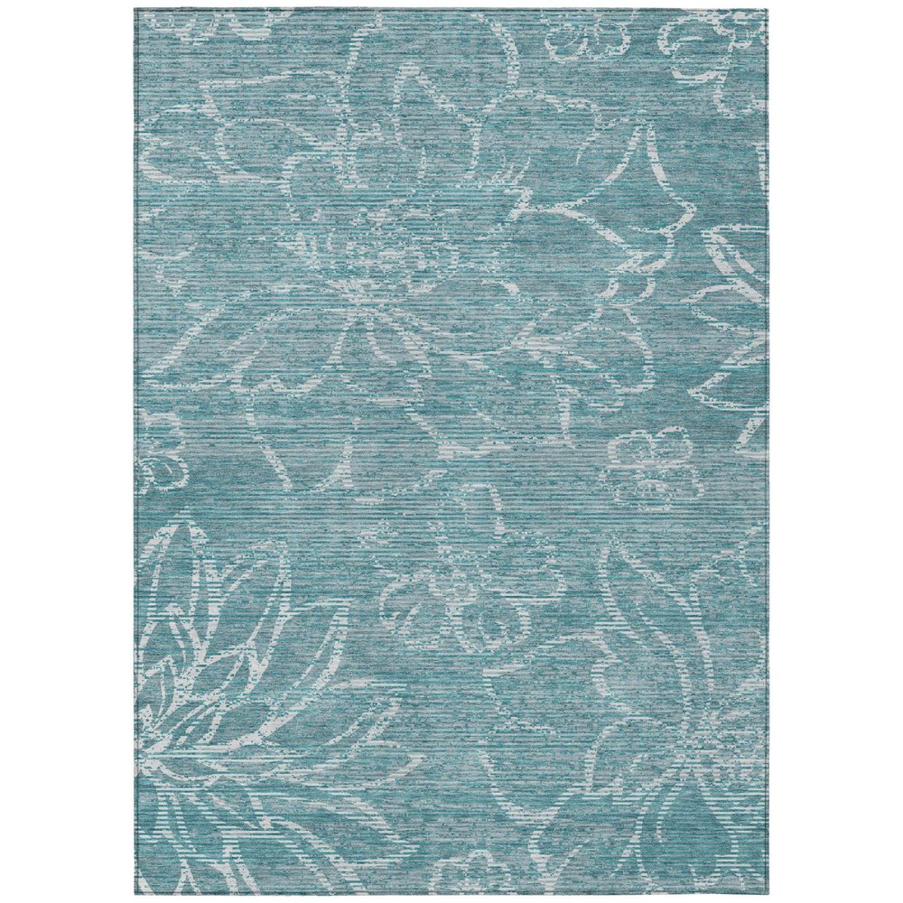 8' X 10' Teal Blue And Blue Floral Washable Indoor Outdoor Area Rug HomeRoots