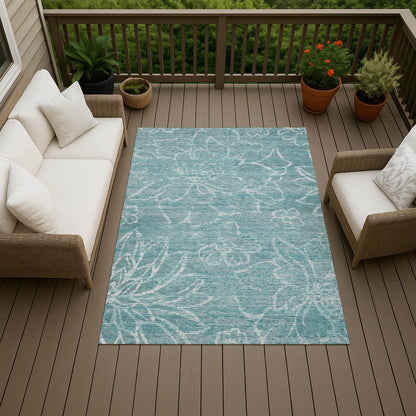 9' X 12' Teal Blue And Blue Floral Washable Indoor Outdoor Area Rug HomeRoots