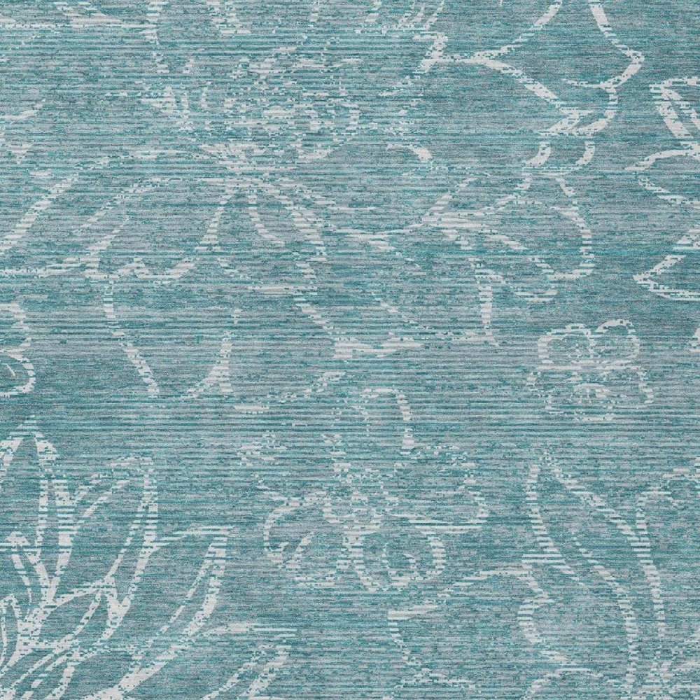 10' X 14' Teal Blue And Blue Floral Washable Indoor Outdoor Area Rug — view 7
