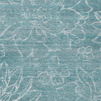 10' X 14' Teal Blue And Blue Floral Washable Indoor Outdoor Area Rug