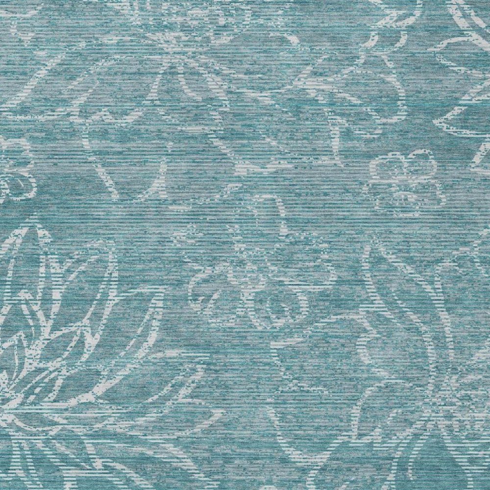 10' X 14' Teal Blue And Blue Floral Washable Indoor Outdoor Area Rug