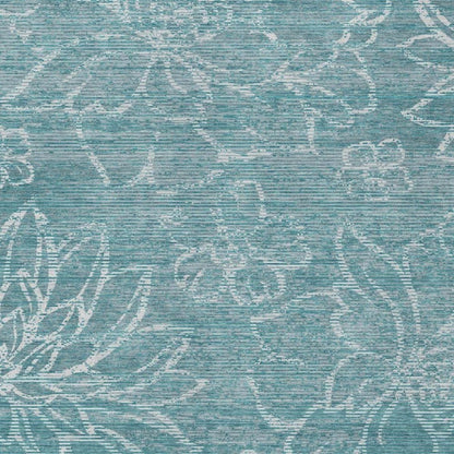 10' X 14' Teal Blue And Blue Floral Washable Indoor Outdoor Area Rug