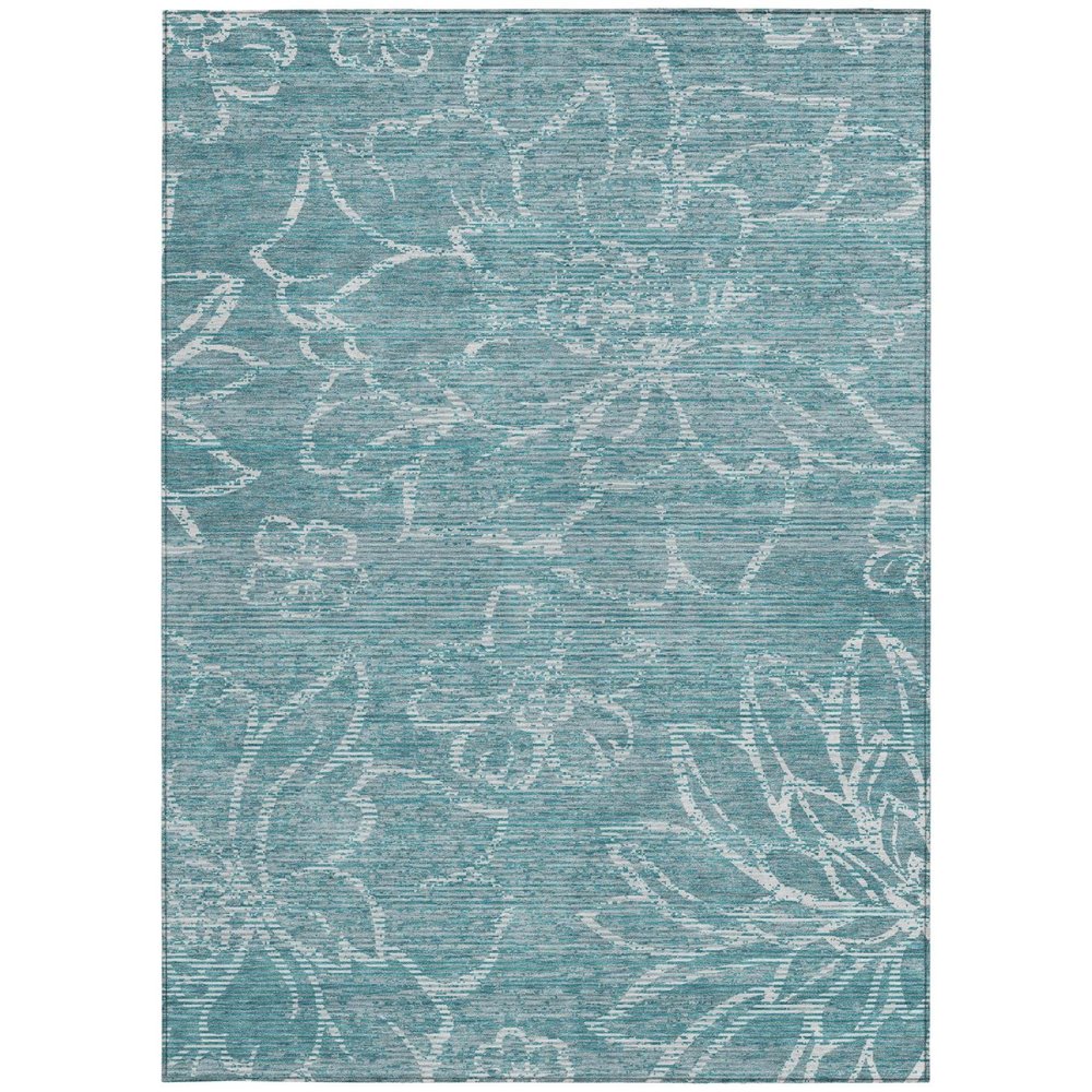 10' X 14' Teal Blue And Blue Floral Washable Indoor Outdoor Area Rug — view 9