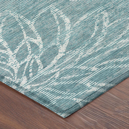 10' X 14' Teal Blue And Blue Floral Washable Indoor Outdoor Area Rug HomeRoots