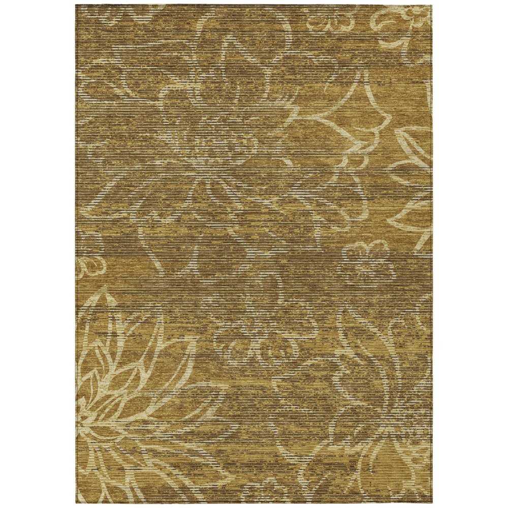 3' X 5' Walnut And Gold Floral Washable Indoor Outdoor Area Rug — view 1