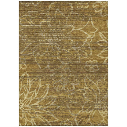 3' X 5' Walnut And Gold Floral Washable Indoor Outdoor Area Rug HomeRoots