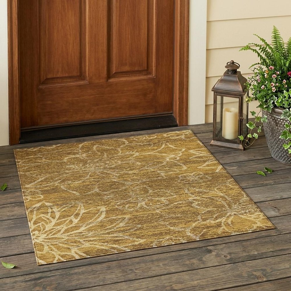 3' X 5' Walnut And Gold Floral Washable Indoor Outdoor Area Rug — view 5