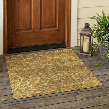 3' X 5' Walnut And Gold Floral Washable Indoor Outdoor Area Rug HomeRoots