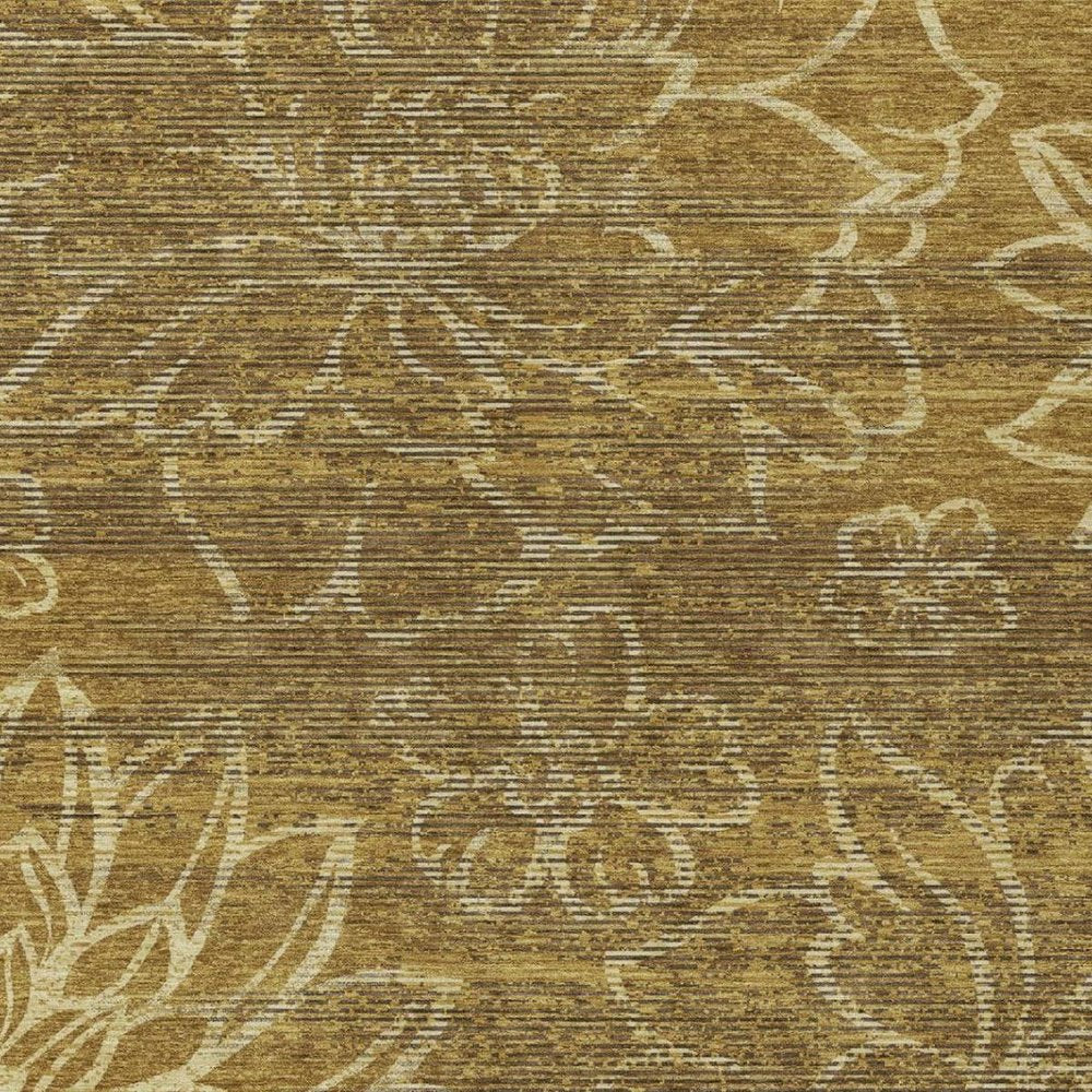 9' X 12' Walnut And Gold Floral Washable Indoor Outdoor Area Rug — view 8