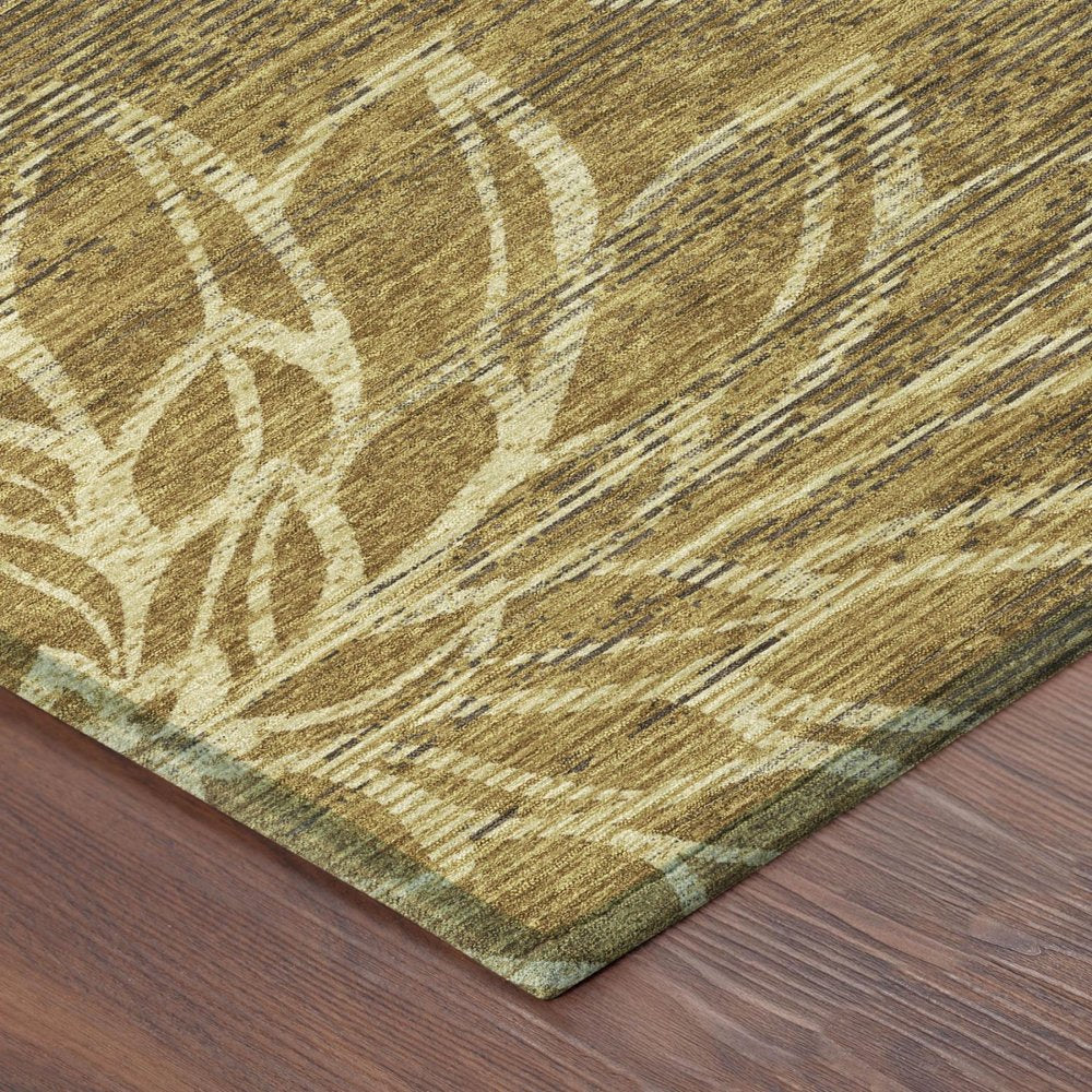 9' X 12' Walnut And Gold Floral Washable Indoor Outdoor Area Rug — view 2