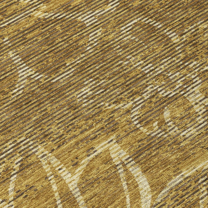 9' X 12' Walnut And Gold Floral Washable Indoor Outdoor Area Rug HomeRoots