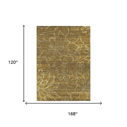 10' X 14' Walnut And Gold Floral Washable Indoor Outdoor Area Rug HomeRoots