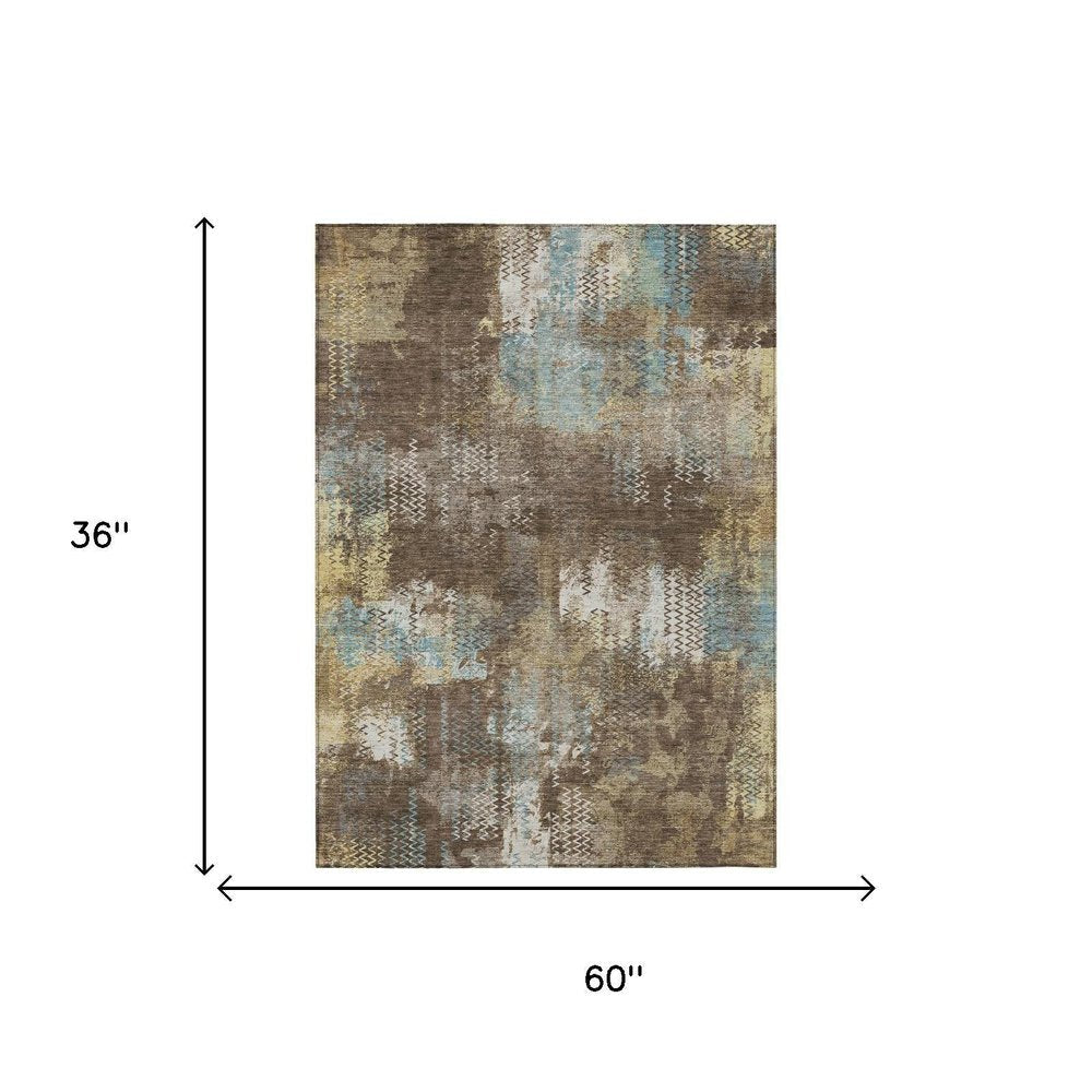 3' X 5' Brown And Coffee Abstract Washable Indoor Outdoor Area Rug HomeRoots