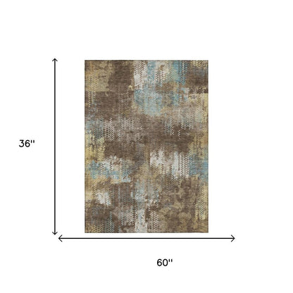 3' X 5' Brown And Coffee Abstract Washable Indoor Outdoor Area Rug HomeRoots