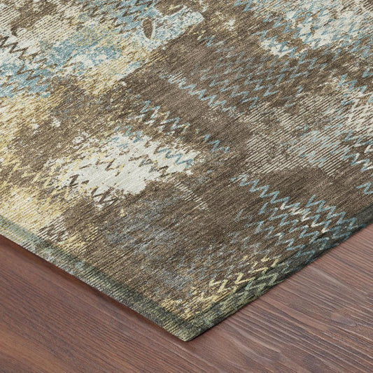 3' X 5' Brown And Coffee Abstract Washable Indoor Outdoor Area Rug