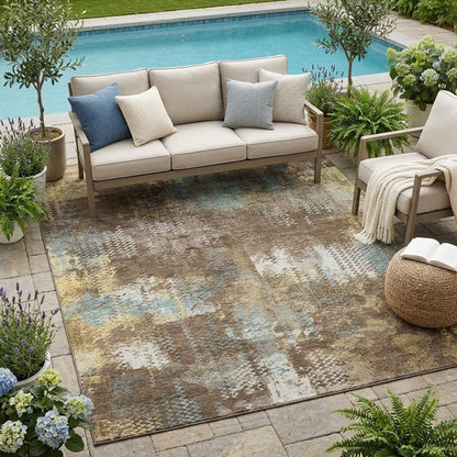 5' X 8' Brown And Coffee Abstract Washable Indoor Outdoor Area Rug HomeRoots