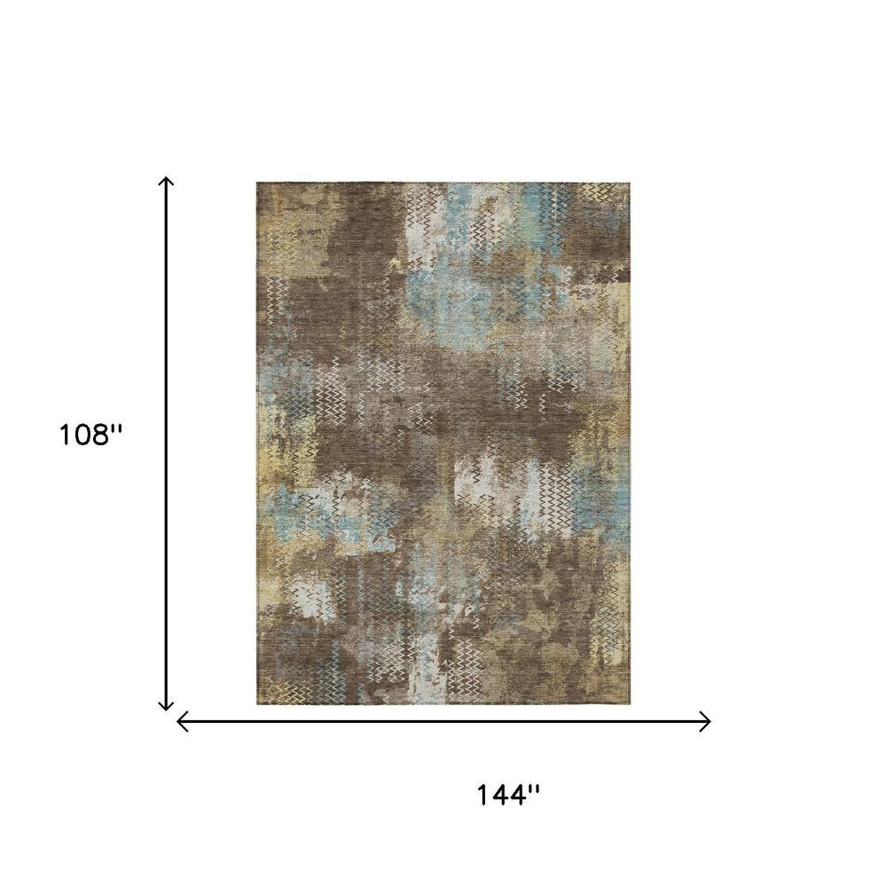 9' X 12' Brown And Coffee Abstract Washable Indoor Outdoor Area Rug HomeRoots