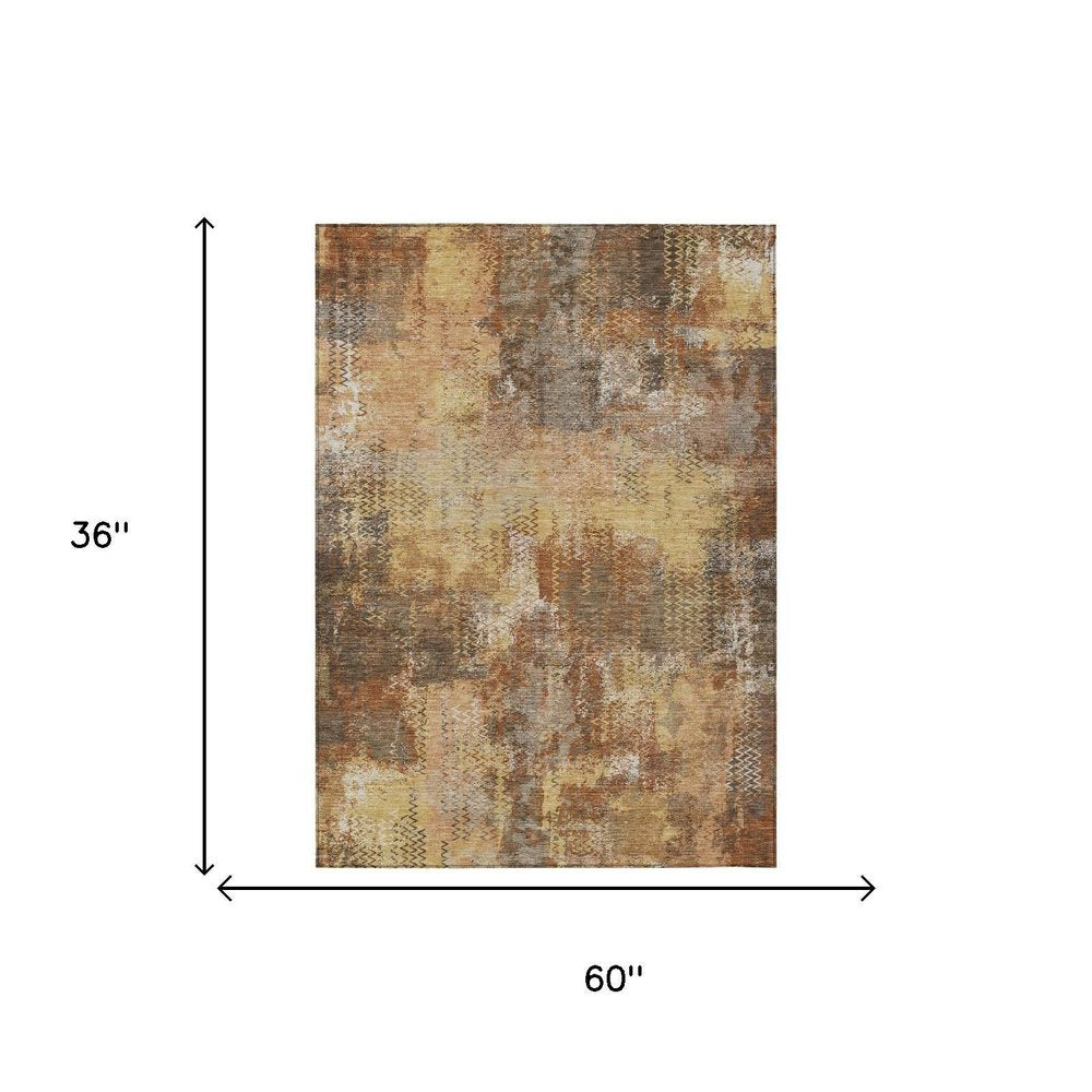 3' X 5' Copper And Orange Abstract Washable Indoor Outdoor Area Rug HomeRoots