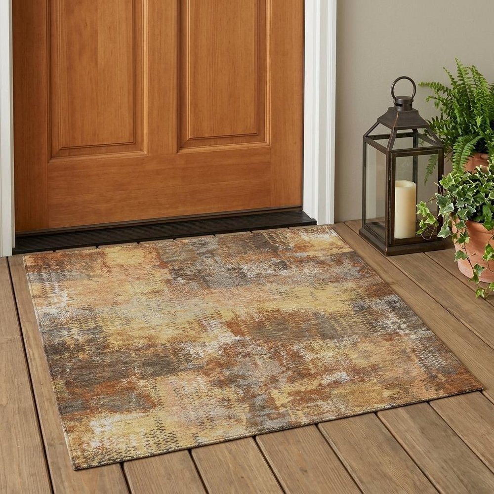 3' X 5' Copper And Orange Abstract Washable Indoor Outdoor Area Rug — view 5