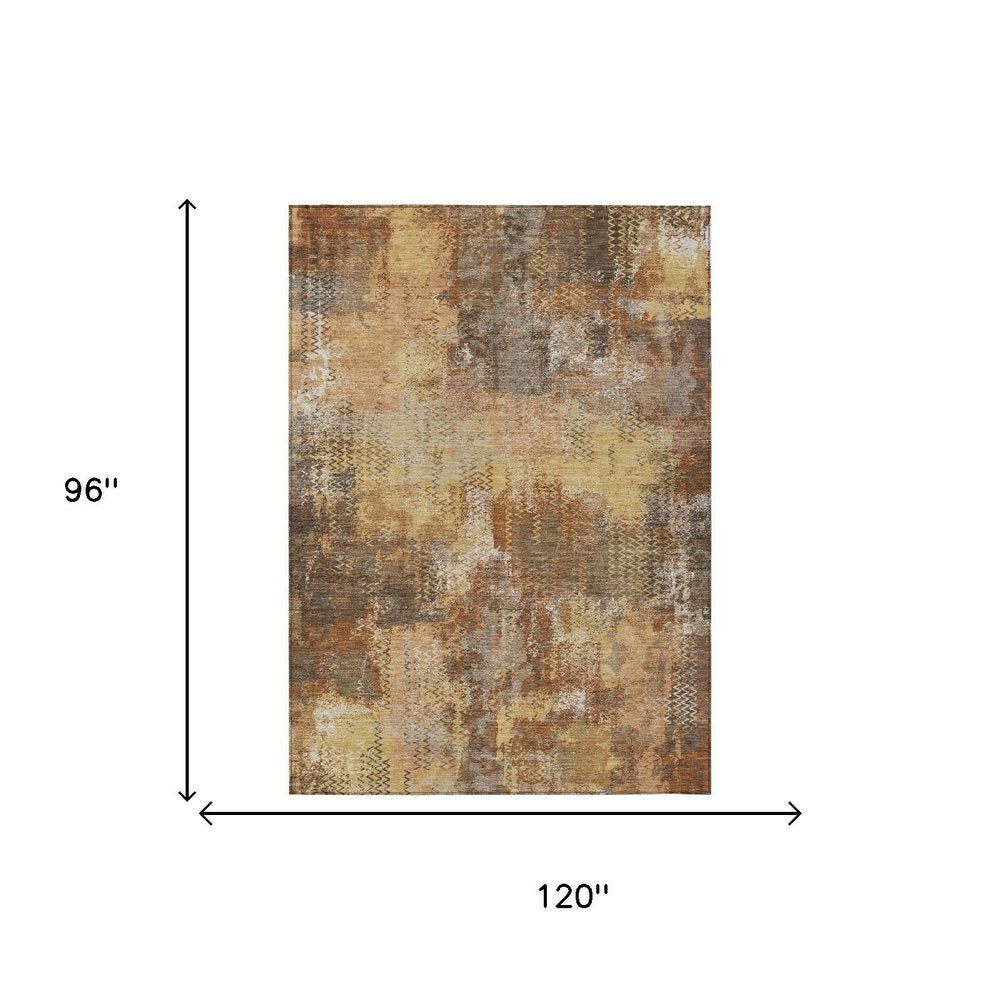 8' X 10' Copper And Orange Abstract Washable Indoor Outdoor Area Rug HomeRoots