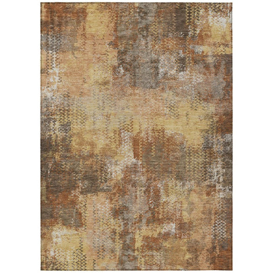 8' X 10' Copper And Orange Abstract Washable Indoor Outdoor Area Rug