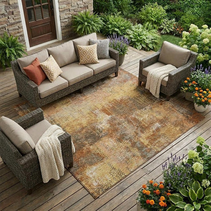 10' X 14' Copper And Orange Abstract Washable Indoor Outdoor Area Rug HomeRoots