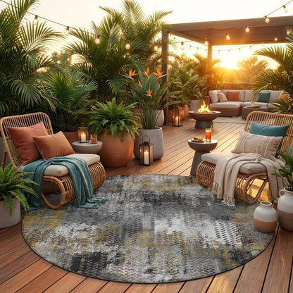 8' Gray And Graphite Round Abstract Washable Indoor Outdoor Area Rug HomeRoots