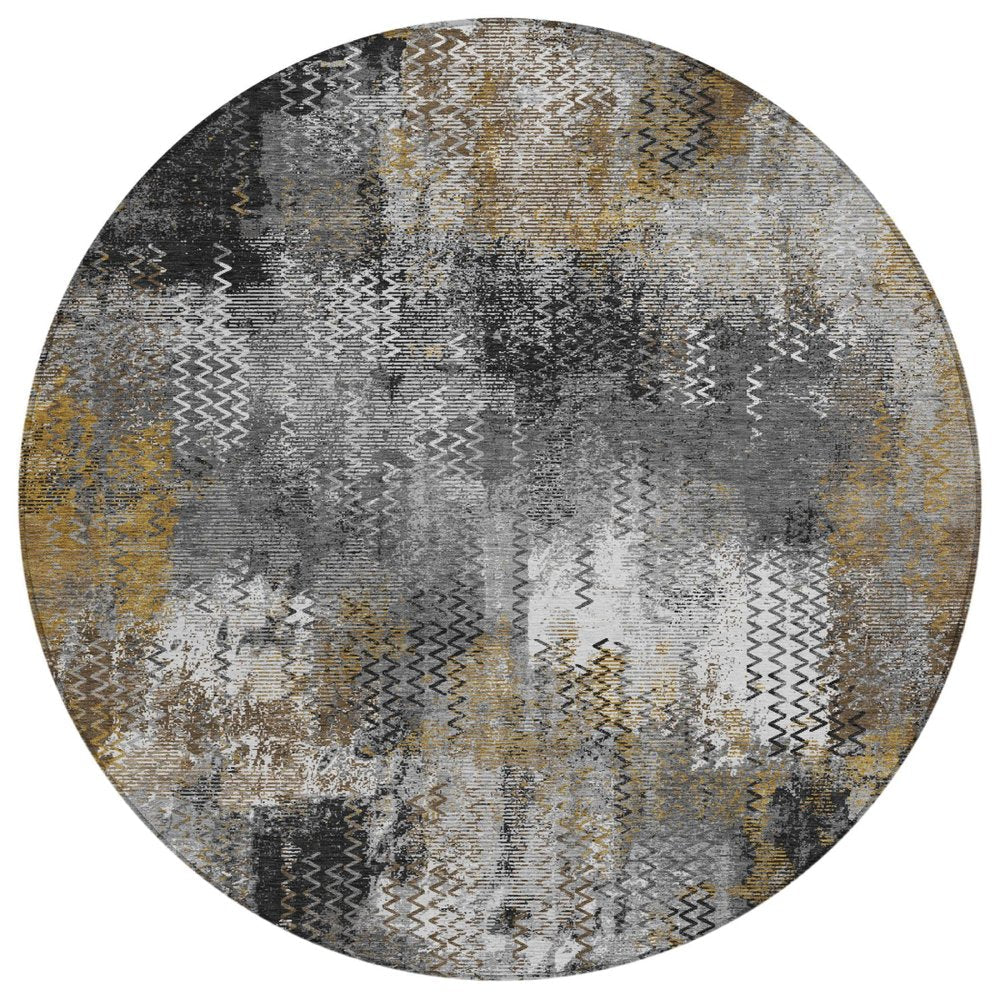 8' Gray And Graphite Round Abstract Washable Indoor Outdoor Area Rug HomeRoots