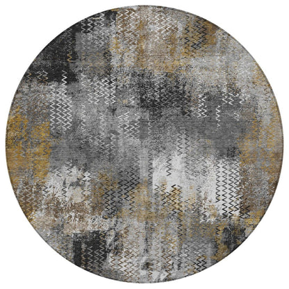 8' Gray And Graphite Round Abstract Washable Indoor Outdoor Area Rug HomeRoots