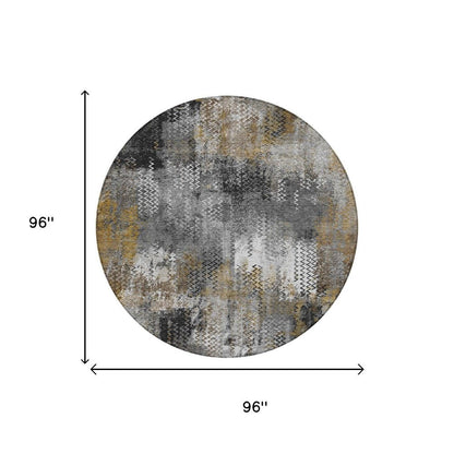 8' Gray And Graphite Round Abstract Washable Indoor Outdoor Area Rug HomeRoots
