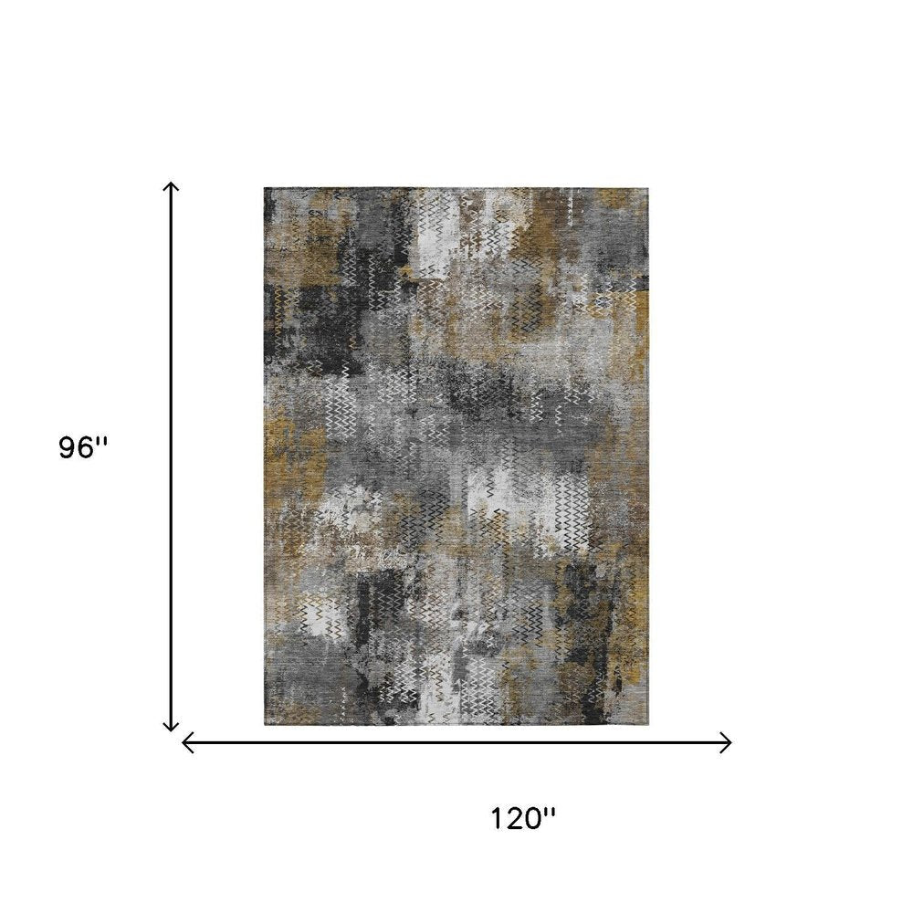 8' X 10' Gray And Graphite Abstract Washable Indoor Outdoor Area Rug — view 4