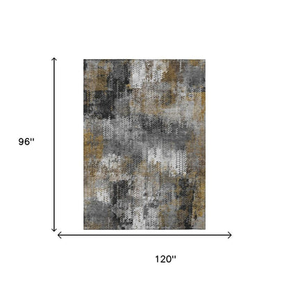 8' X 10' Gray And Graphite Abstract Washable Indoor Outdoor Area Rug HomeRoots