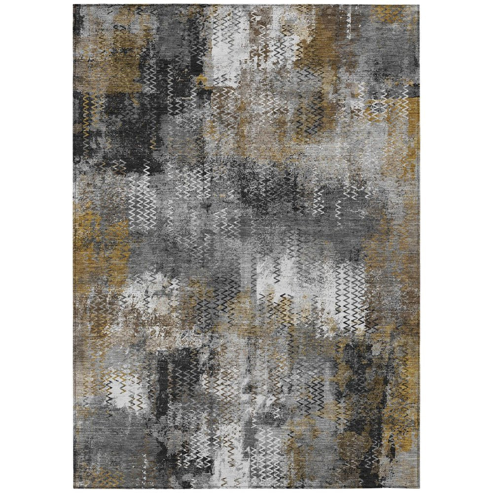 8' X 10' Gray And Graphite Abstract Washable Indoor Outdoor Area Rug — view 1