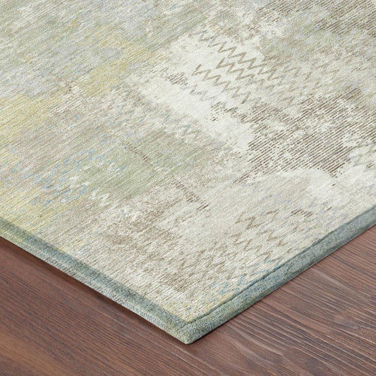 3' X 5' Ivory And Silver Abstract Washable Indoor Outdoor Area Rug