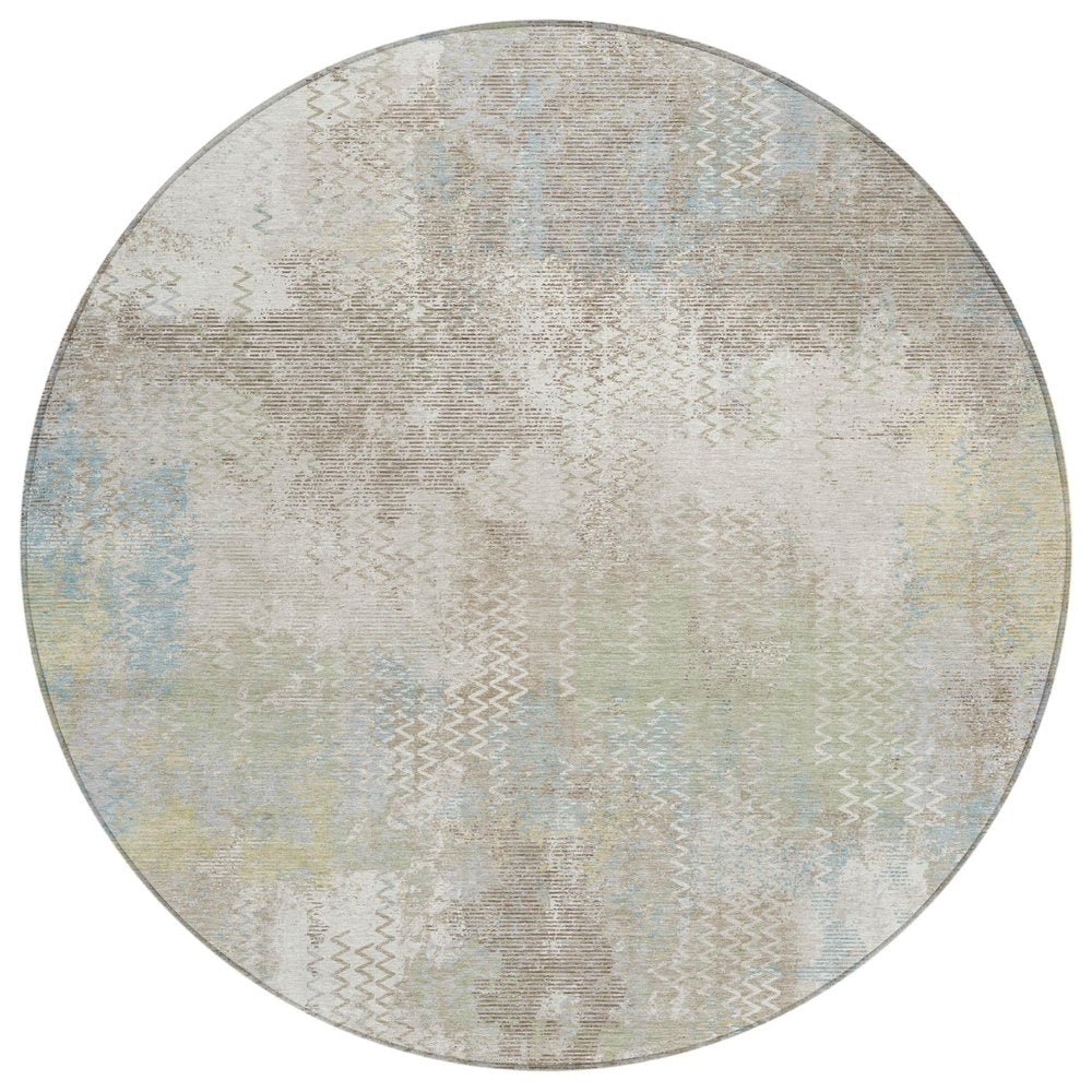 8' Ivory And Silver Round Abstract Washable Indoor Outdoor Area Rug — view 1