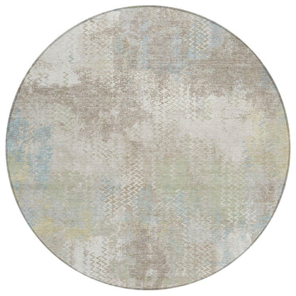 8' Ivory And Silver Round Abstract Washable Indoor Outdoor Area Rug HomeRoots