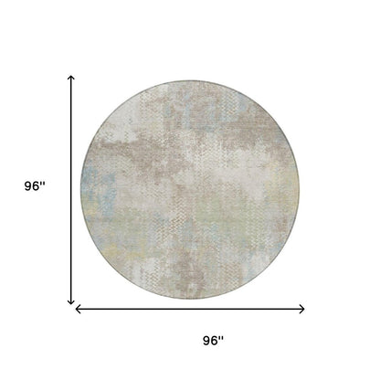 8' Ivory And Silver Round Abstract Washable Indoor Outdoor Area Rug HomeRoots