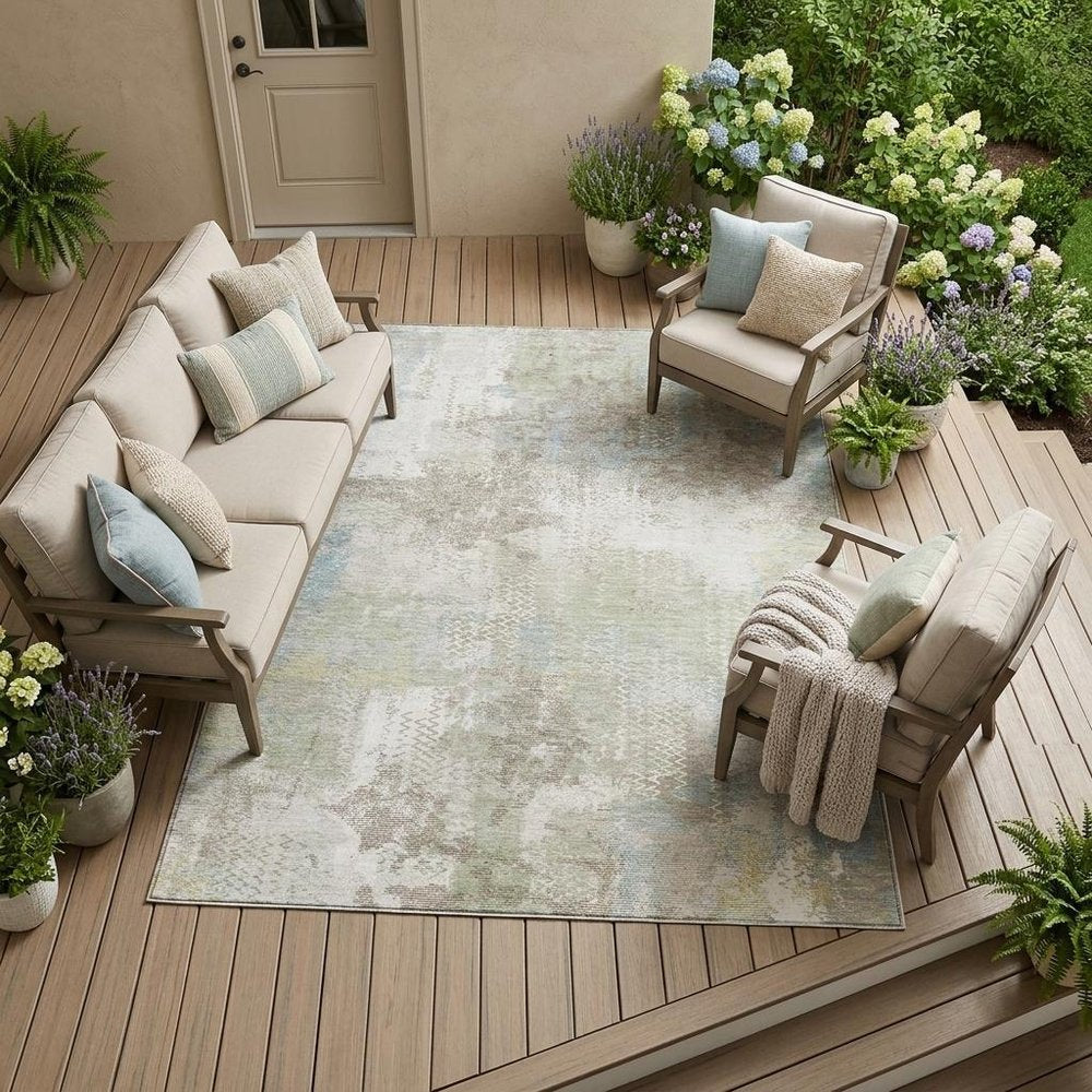 8' X 10' Ivory And Silver Abstract Washable Indoor Outdoor Area Rug — view 5