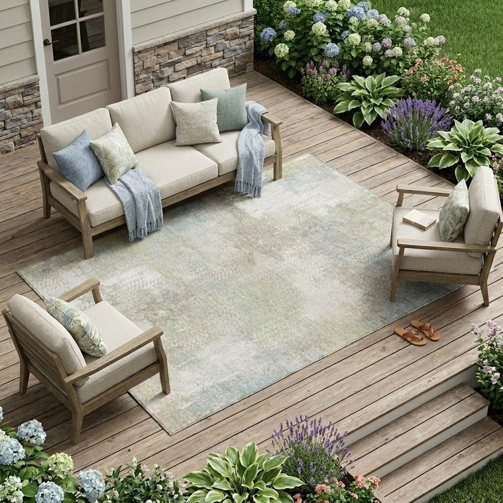 9' X 12' Ivory And Silver Abstract Washable Indoor Outdoor Area Rug HomeRoots