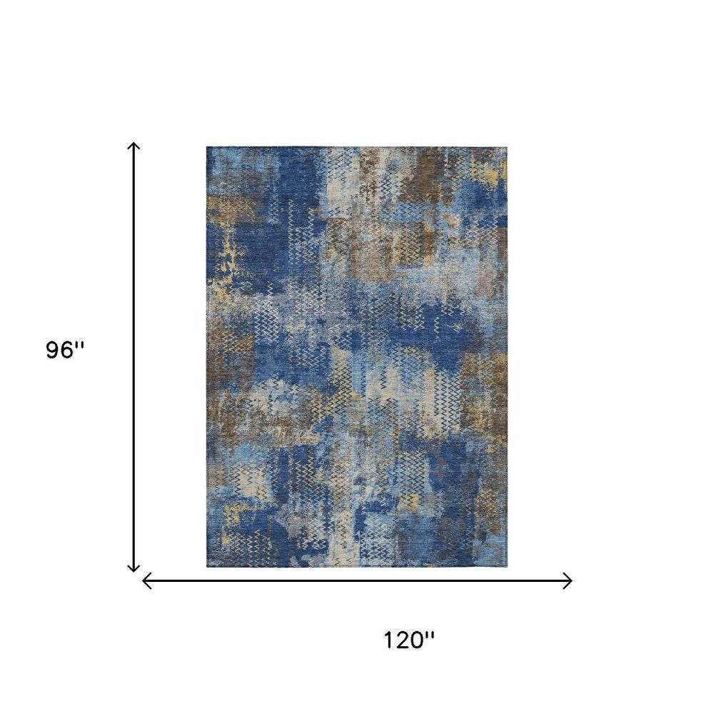 8' X 10' Navy Blue And Blue Abstract Washable Indoor Outdoor Area Rug HomeRoots