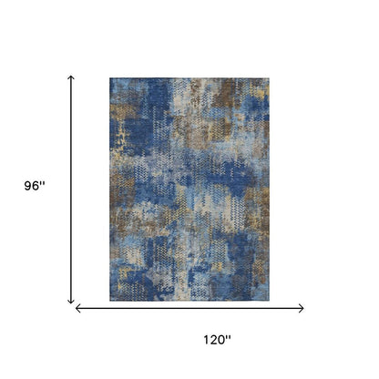 8' X 10' Navy Blue And Blue Abstract Washable Indoor Outdoor Area Rug HomeRoots
