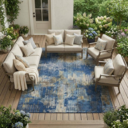 8' X 10' Navy Blue And Blue Abstract Washable Indoor Outdoor Area Rug HomeRoots
