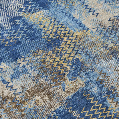 8' X 10' Navy Blue And Blue Abstract Washable Indoor Outdoor Area Rug HomeRoots