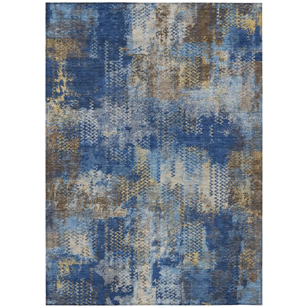 9' X 12' Navy Blue And Blue Abstract Washable Indoor Outdoor Area Rug — view 1