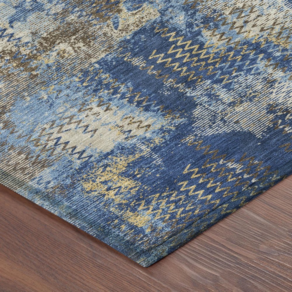 9' X 12' Navy Blue And Blue Abstract Washable Indoor Outdoor Area Rug — view 2