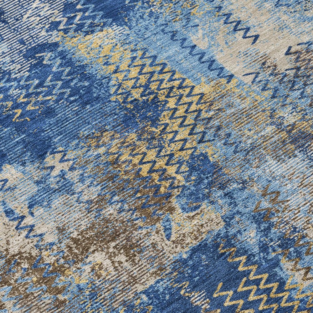 9' X 12' Navy Blue And Blue Abstract Washable Indoor Outdoor Area Rug HomeRoots
