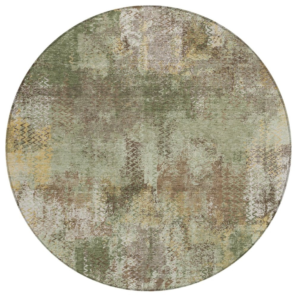 8' Olive Green And Green Round Abstract Washable Indoor Outdoor Area Rug HomeRoots