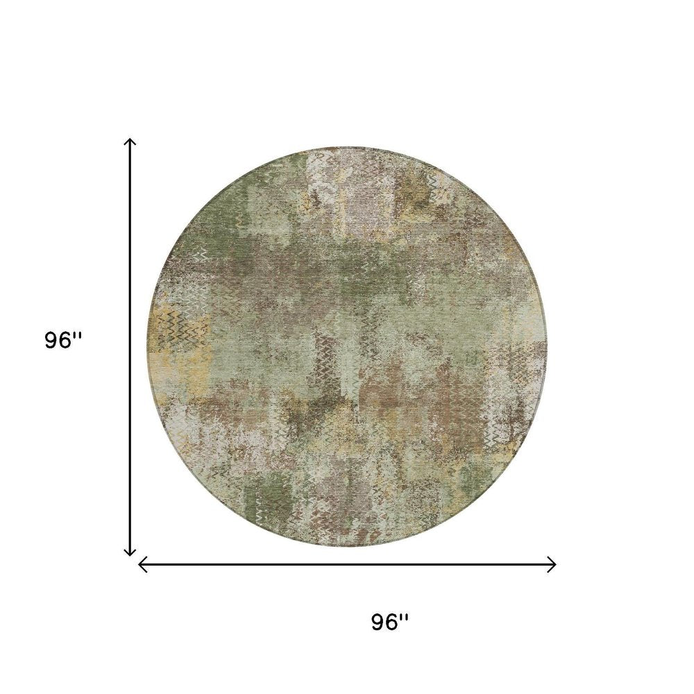 8' Olive Green And Green Round Abstract Washable Indoor Outdoor Area Rug — view 4